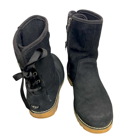 UGG Shoes - UGG Black Suede Lace Up Back Boot Size 6